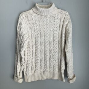 Eddie Bauer Cable Knit Sweater Turtleneck Women's Size S Cream Fisherman Ski